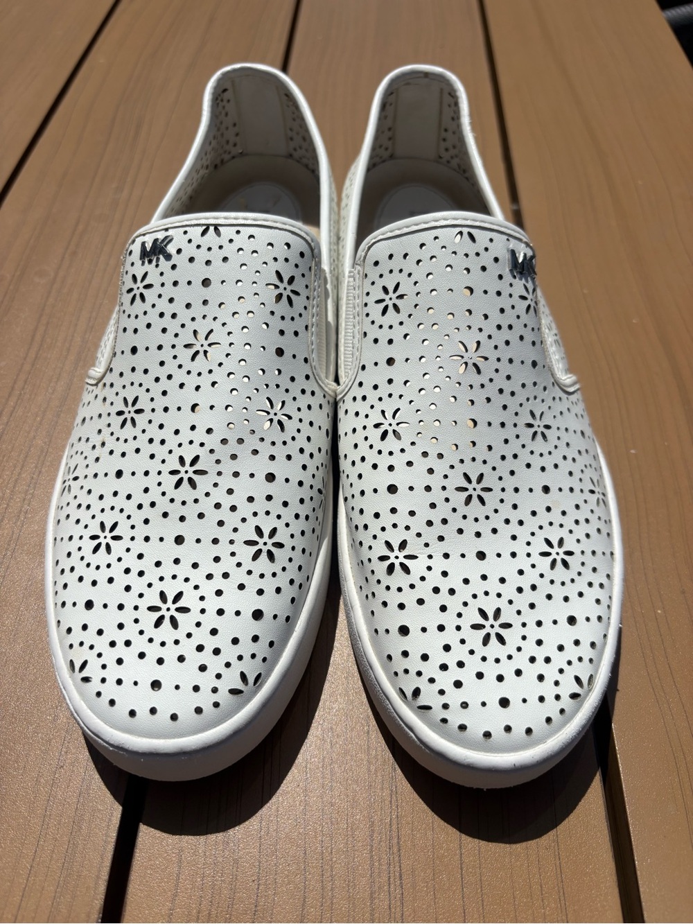 Michael Kors White Perforated Slip-On Sneakers